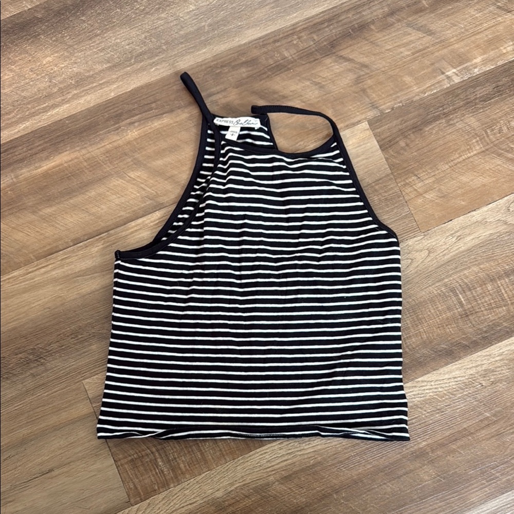 Express Black and White Asymmetrical Crop Tank Top